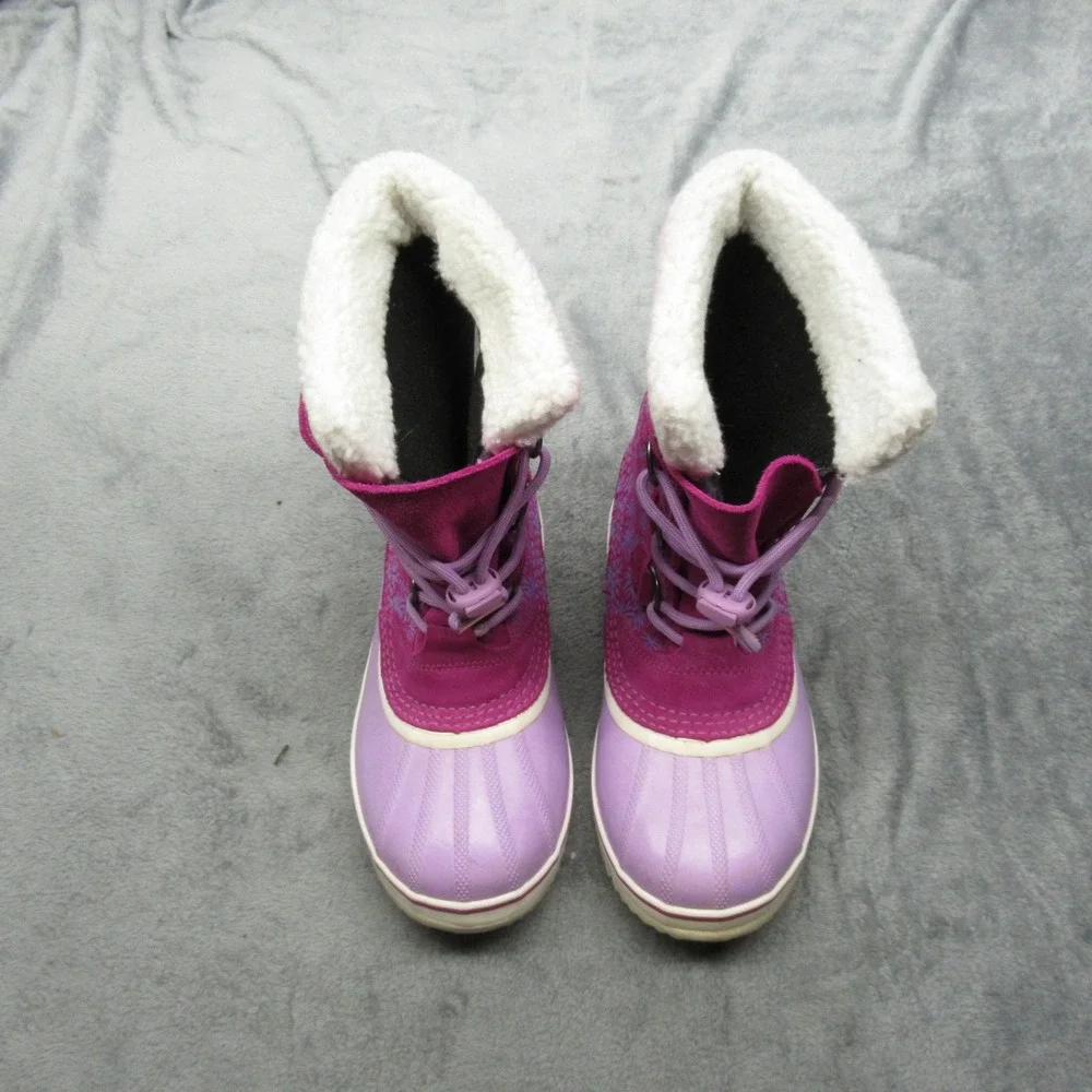 Sorel Snow Boots Youth 6 Purple Snowflake Lace‎ Up Faux Fur Waterproof Winter
